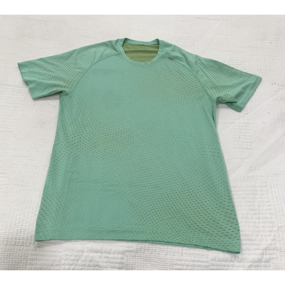 Lululemon Swiftly Tech Short Sleeve Shirt Men L Teal Lime Green Striped Athletic